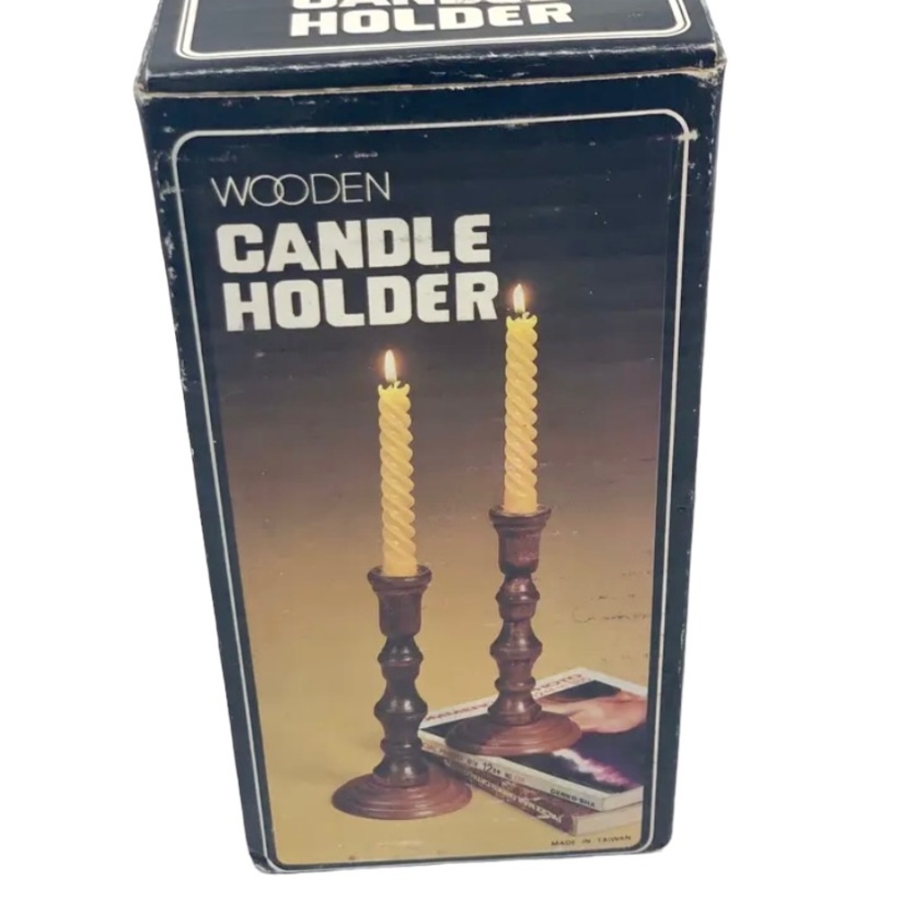 Vtg Wooden Brown Candle Sticks Early American Farmhouse Rustic Primitive Simple